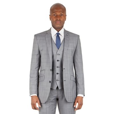 Ben Sherman Grey heritage check 2 button front slim fit kings suit jacket